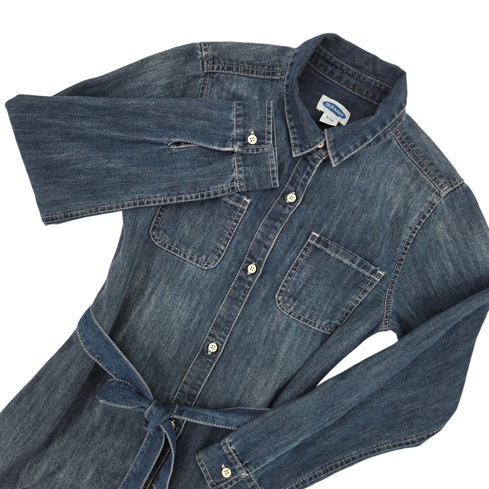Old Navy NEW XL** (14) Denim Button Front Shirt Dress Blue Western Casual
